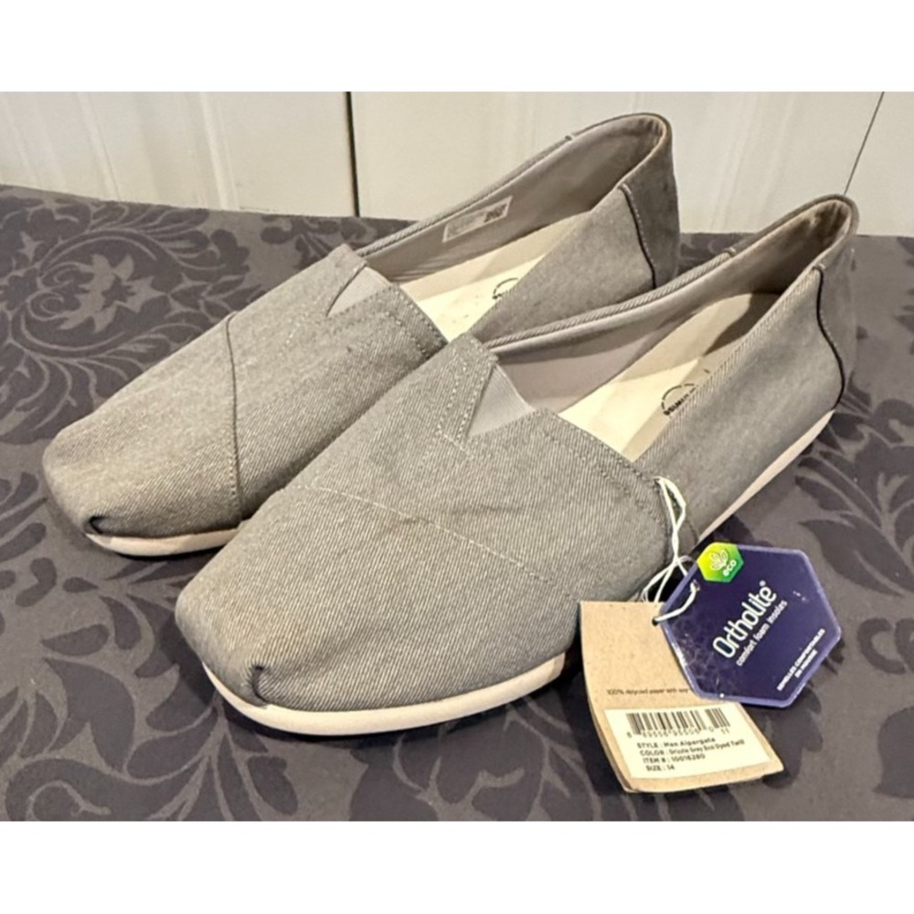 TOMS Alpargata Gray Canvas Slip On Shoes OrthoLite Casual Flats NWT